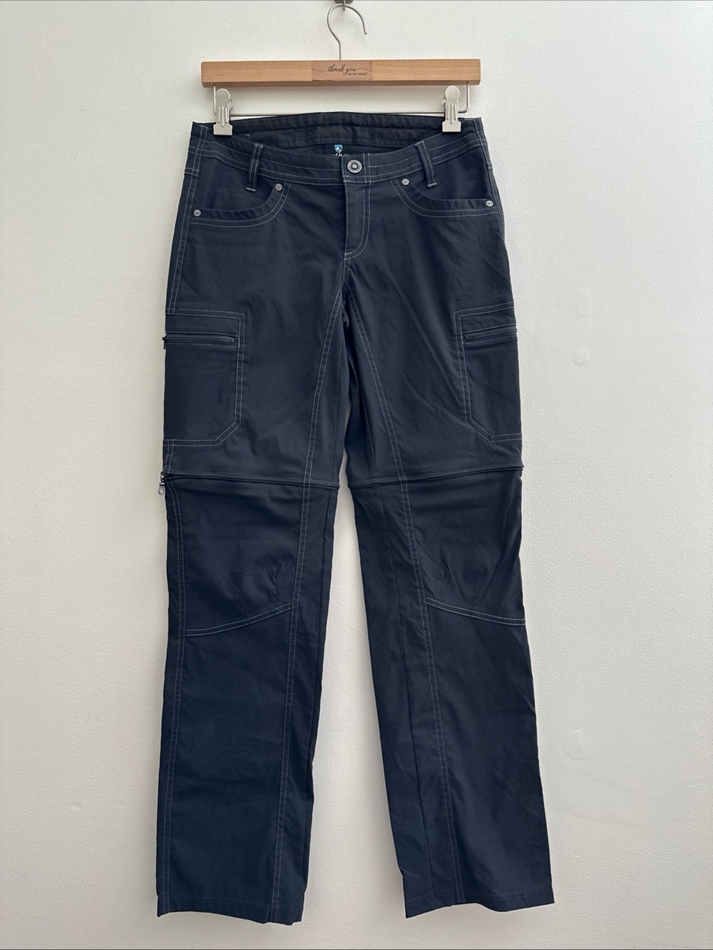 Kuhl Horizon Pants Womens 2 Reg Charcoal Grey Convertible Cargo Hiking Outdoor